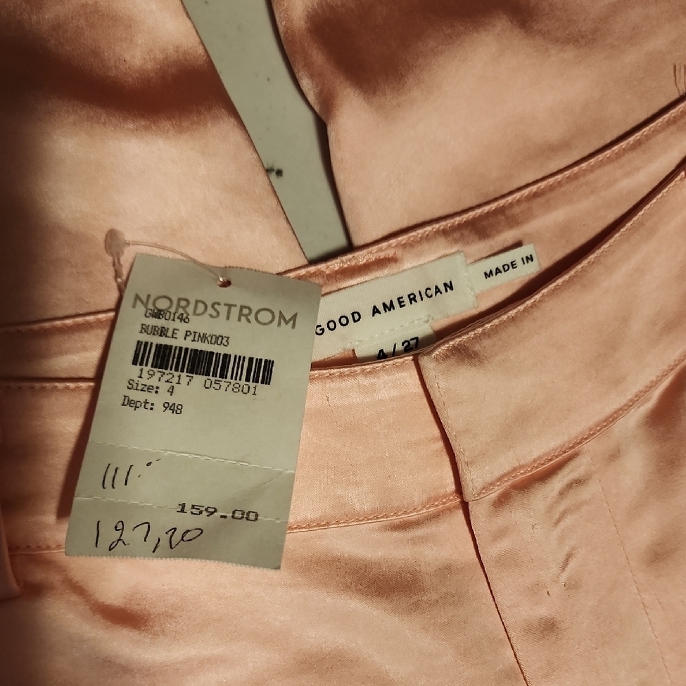 Good American NWT Women's Bubble Pink Satin Trousers In Size 4 - Picture 2 of 9